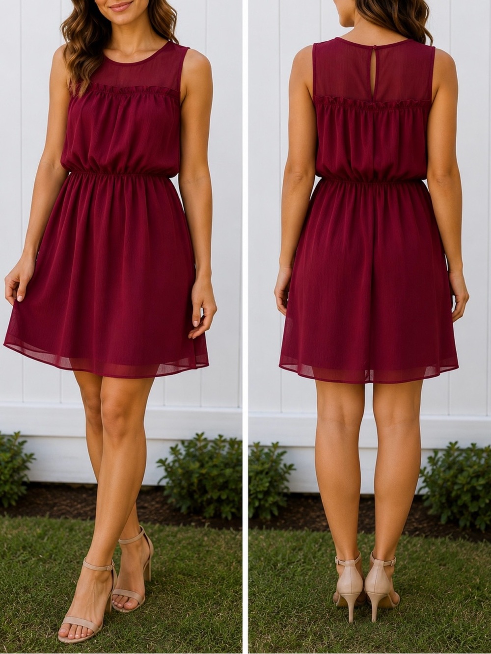 LOFT Women’s Sleeveless Wine Red Chiffon Dress